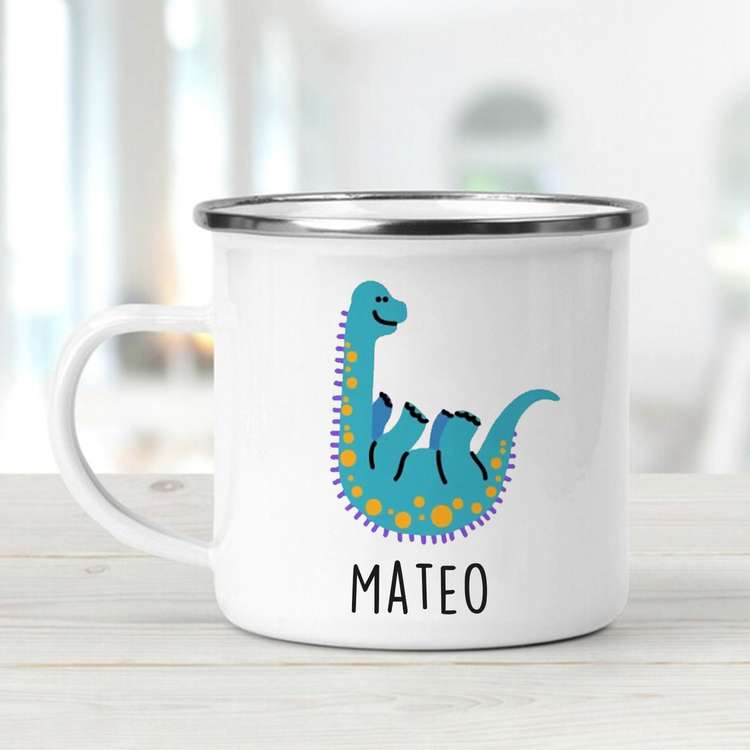 Personalized Funny Dinosaur Kids Enamel Camping Mugs