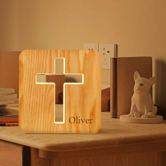 Personalized Cross Wooden Light