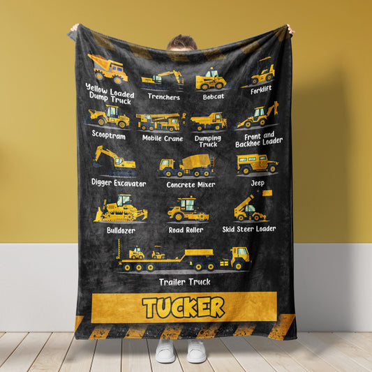 Personalized Name Fleece Tools Car Theme Blanket Toddler Baby Boy Girls