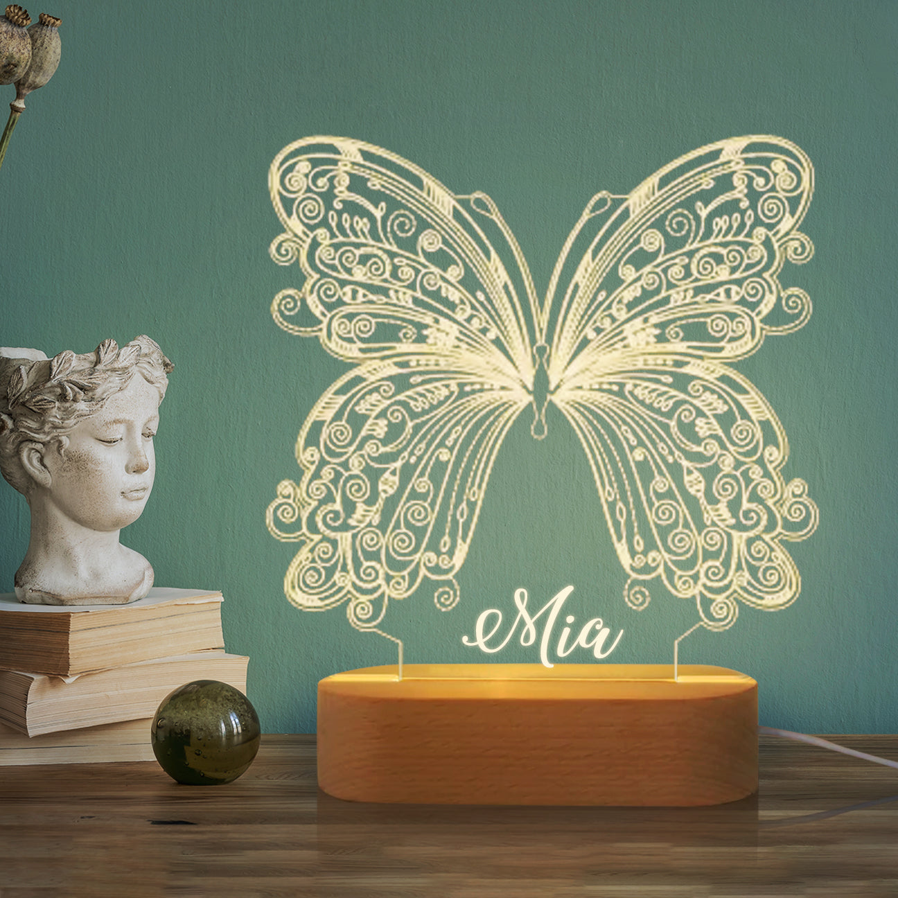 Personalized Butterfly Wood-base Night Light