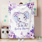 Personalized Minky Blanket Elephant With Flowers Purple