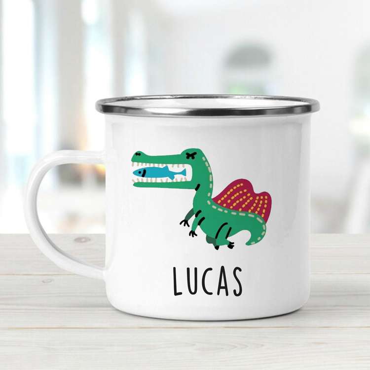 Personalized Funny Dinosaur Kids Enamel Camping Mugs