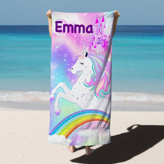Unicorn Wonderland Of Dreams Personalized Kids Beach Towel