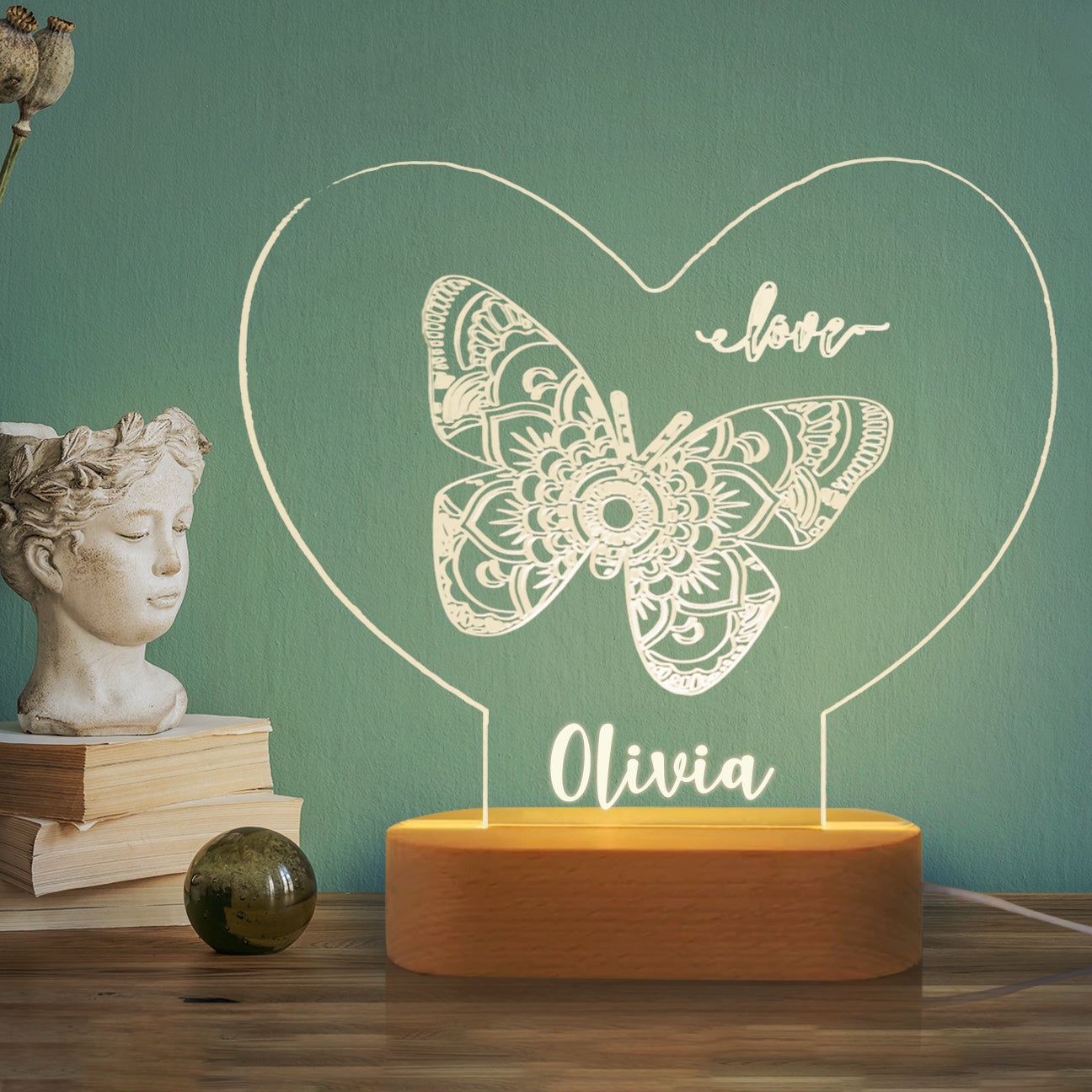 Personalized Butterfly Wood-base Night Light