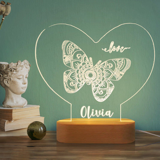 Personalized Butterfly Wood-base Night Light