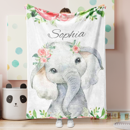 Custom Elephant Baby Blankets Water Color Floral