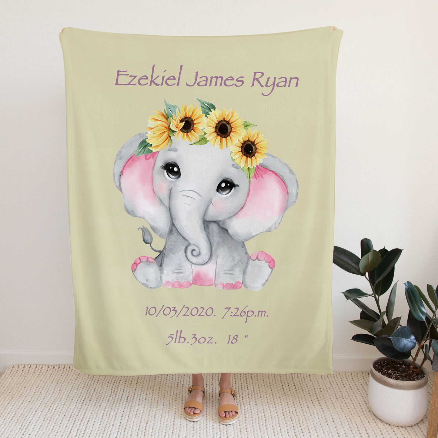 Custom Elephant Blankets With Baby's Birth Information 111701