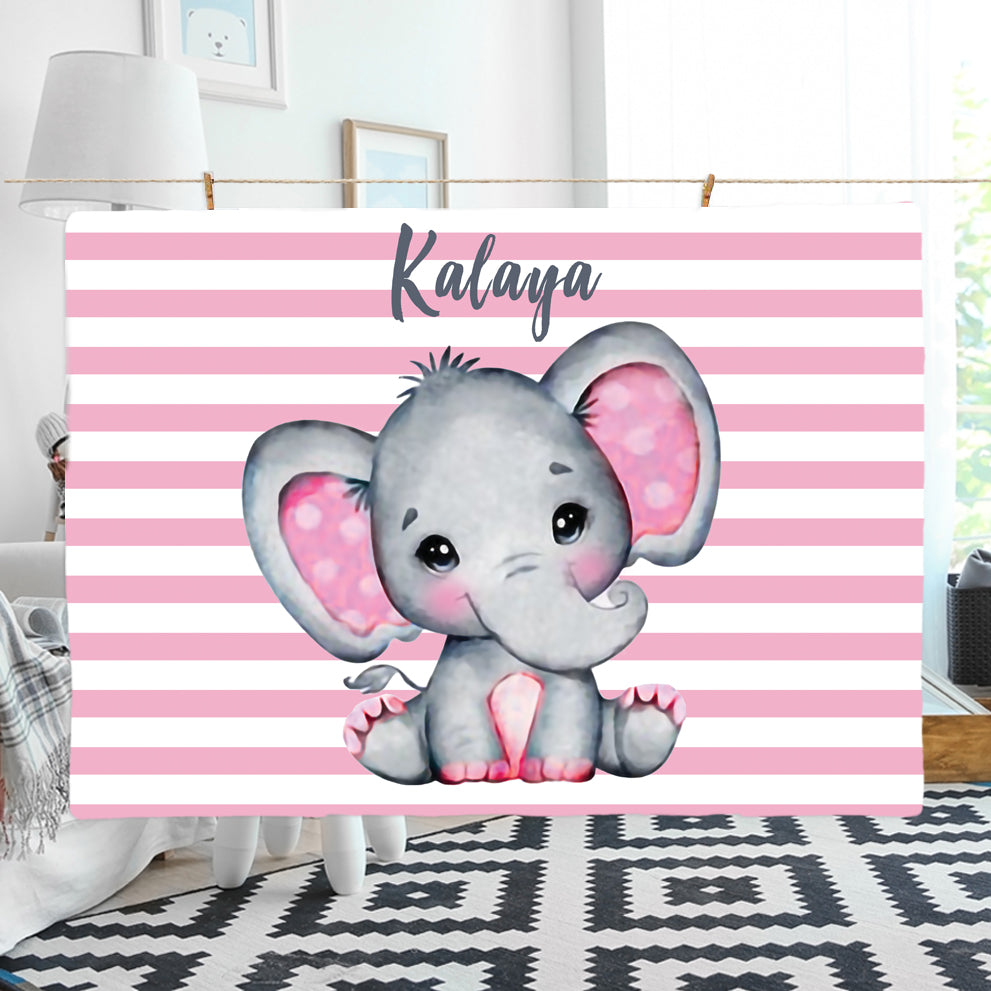 Personalized Minky Blanket Elephant Name Blue Pink