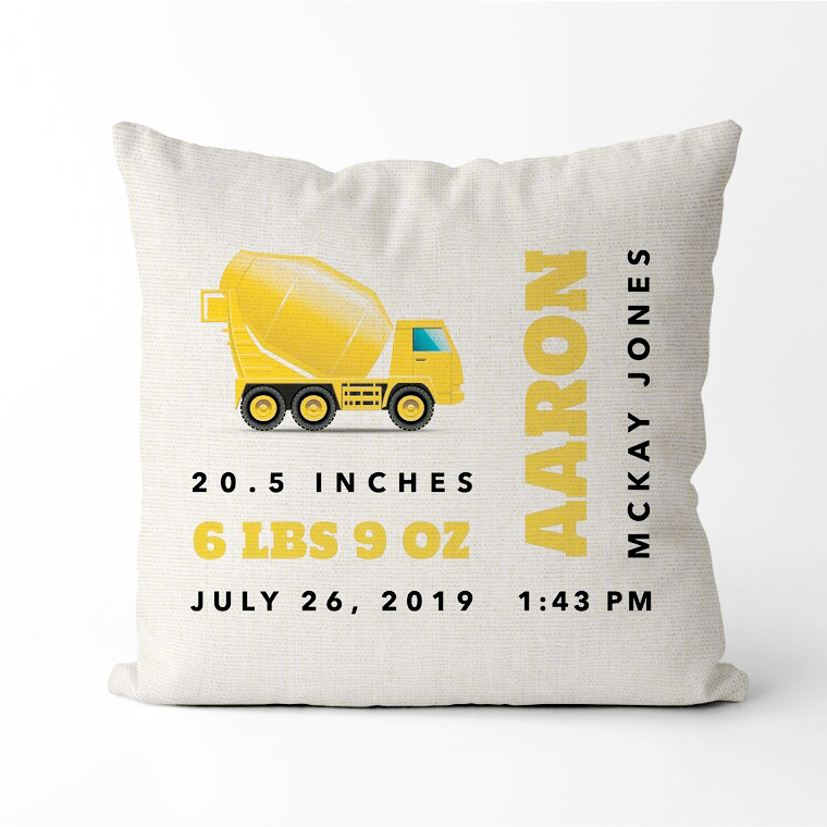Personalized Baby Kids Throw Pillow Dump Truck