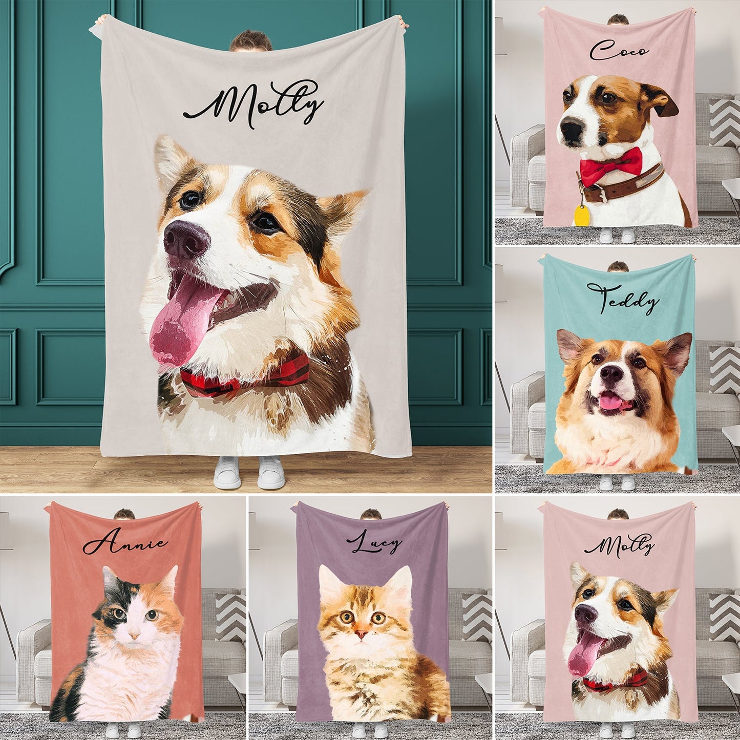 Personalized Pet Photo with Name Blanket for Pet Lover Gifts