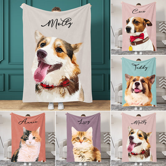 Personalized Pet Photo with Name Blanket for Pet Lover Gifts