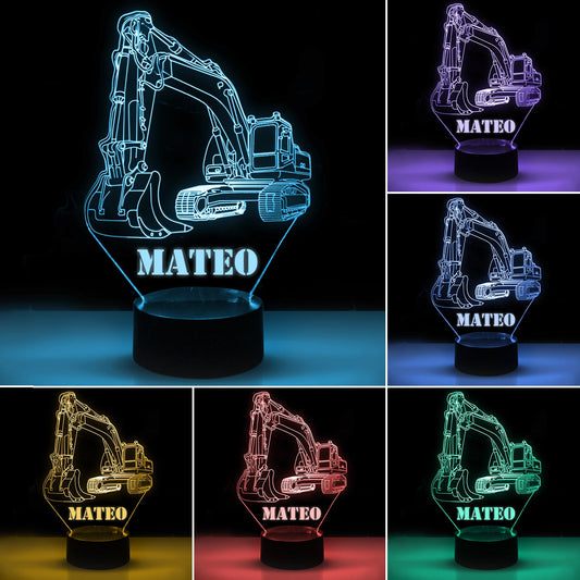 Personalized 7/16 Color Changing Excavator 3D Illusion Led Lamp