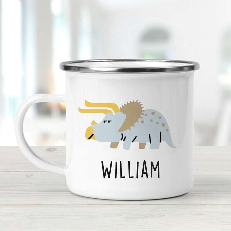 Personalized Funny Dinosaur Kids Enamel Camping Mugs