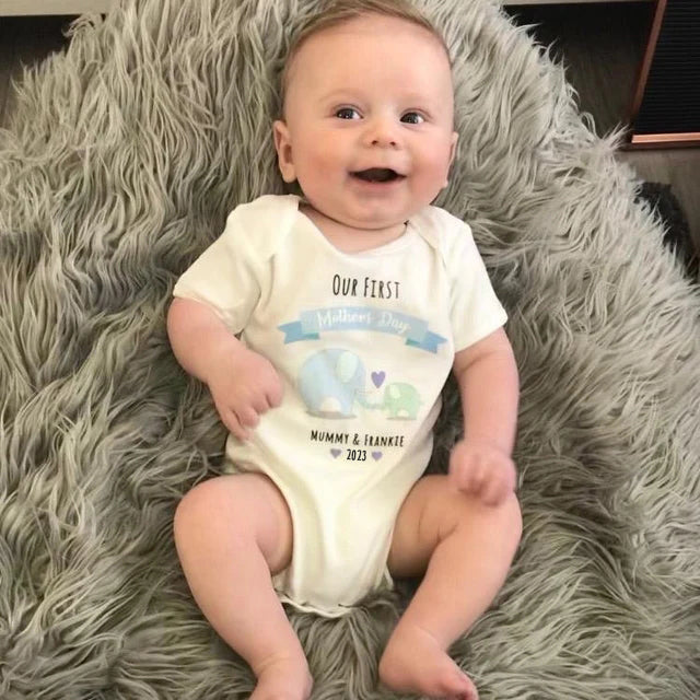 Personalized Baby Onesie Our First Mother's Day Elephants