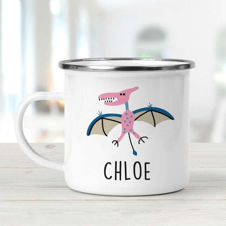 Personalized Funny Dinosaur Kids Enamel Camping Mugs