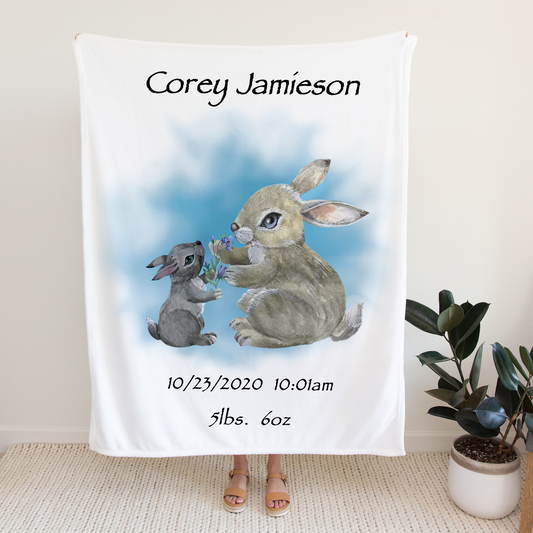 Custom Rabbit Blankets With Baby's Birth Information 111704
