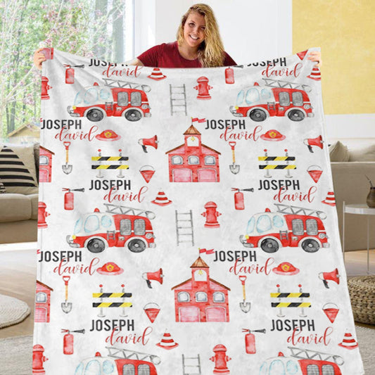 Custom Name Fleece Cartoon Blanket II09 - Firefighter