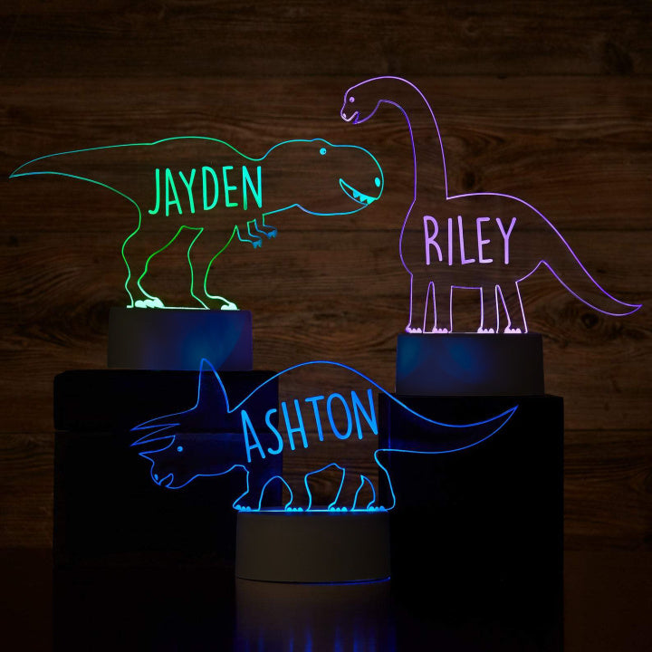 Personalised Dinosaur Colour Change Light LED Bedroom Night Light Boys Girls Mood Lighting