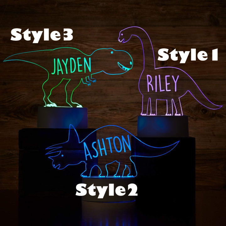 Personalised Dinosaur Colour Change Light LED Bedroom Night Light Boys Girls Mood Lighting