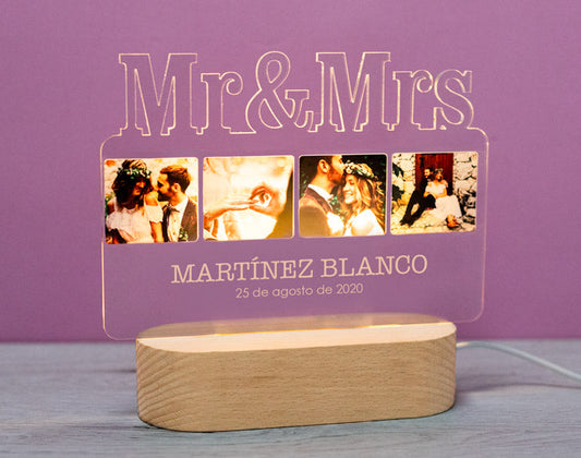 Custom Photo Engraved Night Lights Mr&Mrs