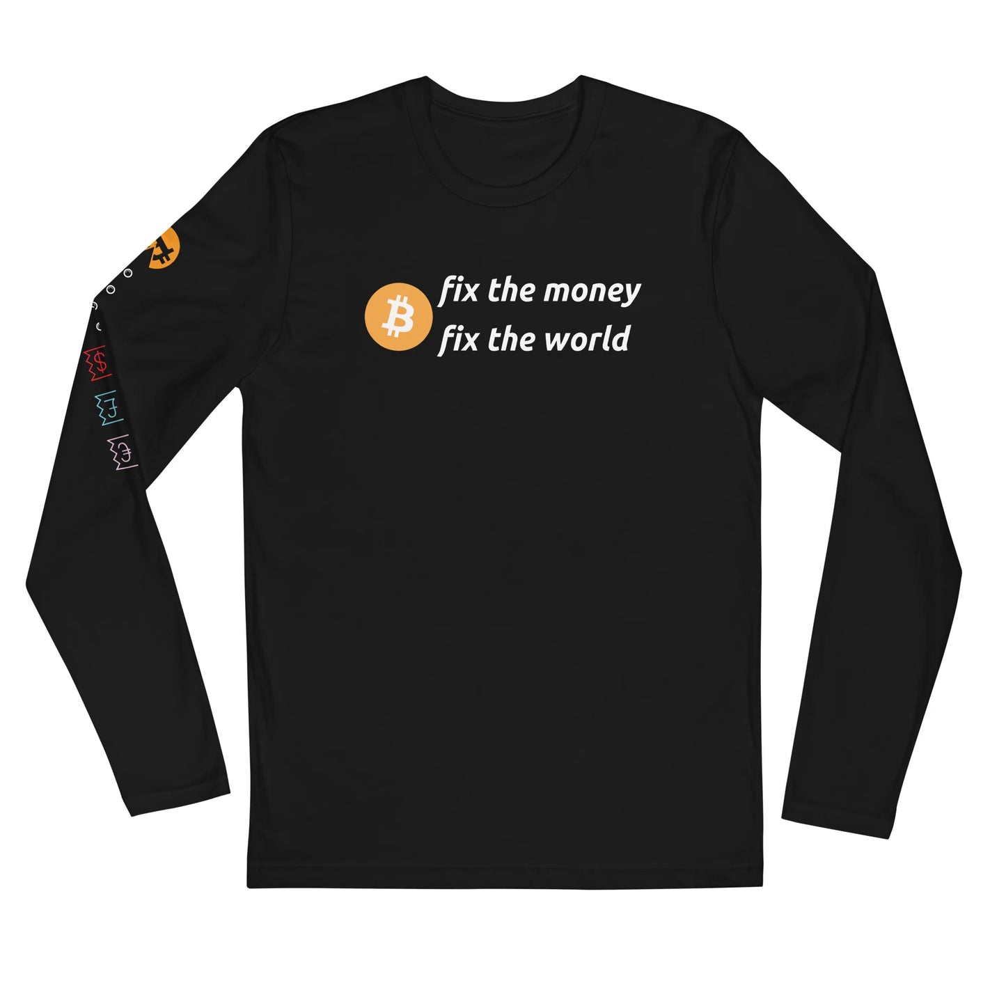 Fix The Money Fix The World Long Sleeve Shirt With Pac-Man Right Sleeve Print