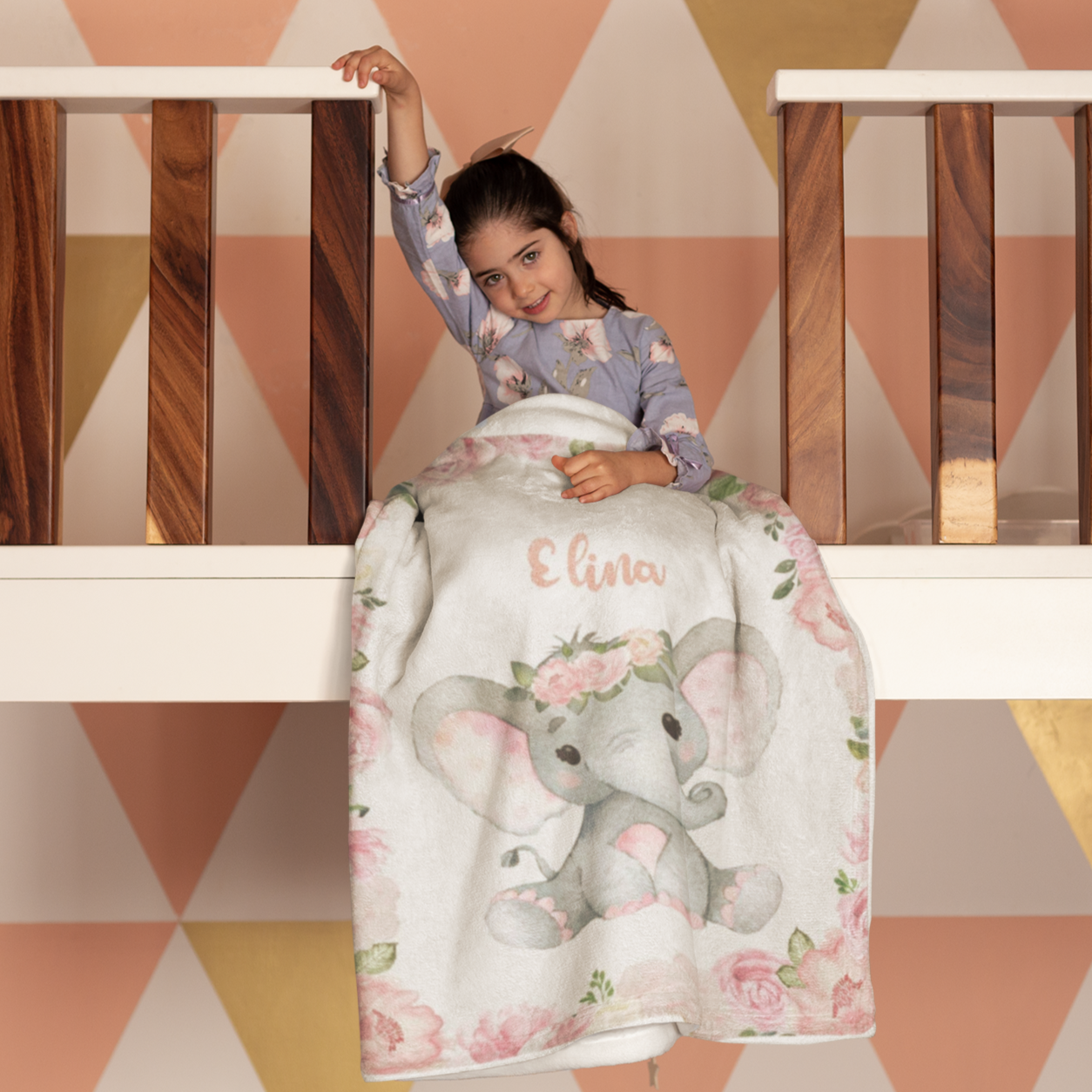 Personalized Minky Blanket Elephant Pink Flower Newborn Baby Girl Children Name