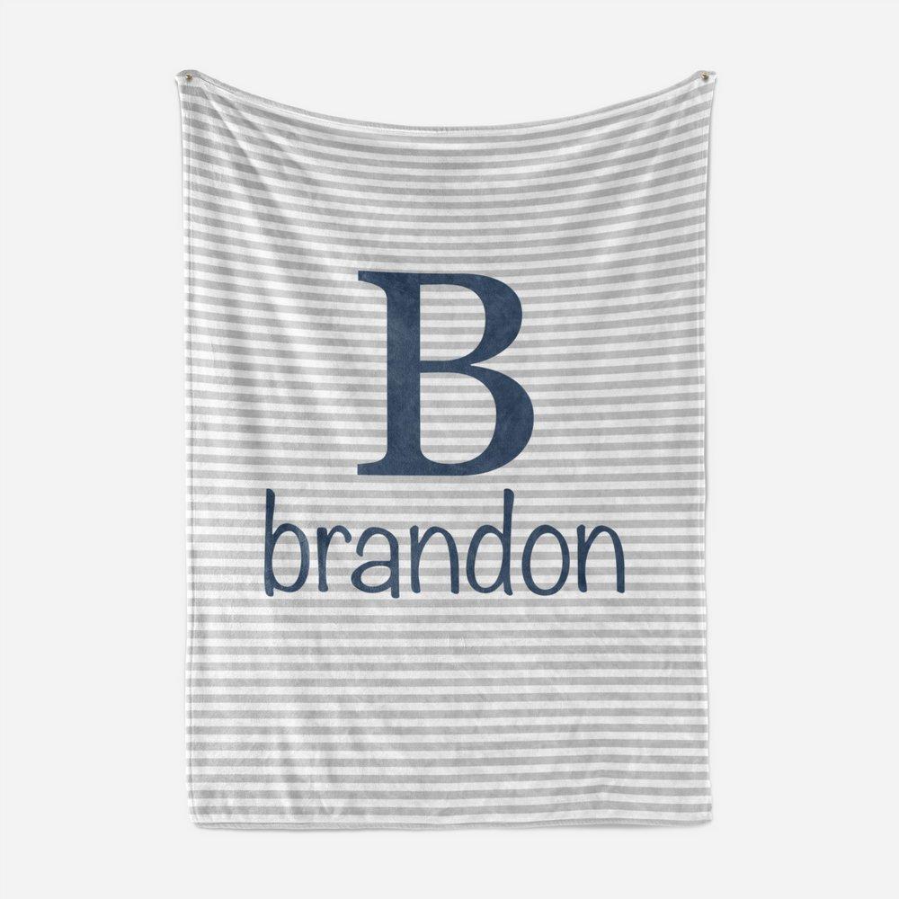 Personalized Fleece Swaddle Bedding Blanket With Initial Navy