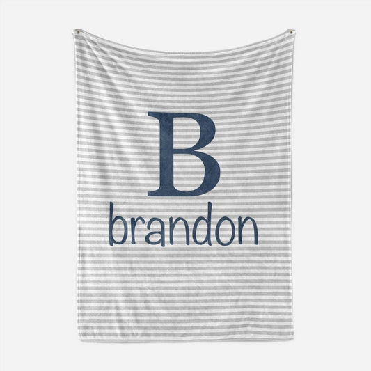 Personalized Fleece Swaddle Bedding Blanket With Initial Navy