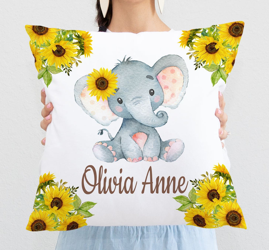 Personalized Baby Sun Flowers Elephant Throw Pillow
