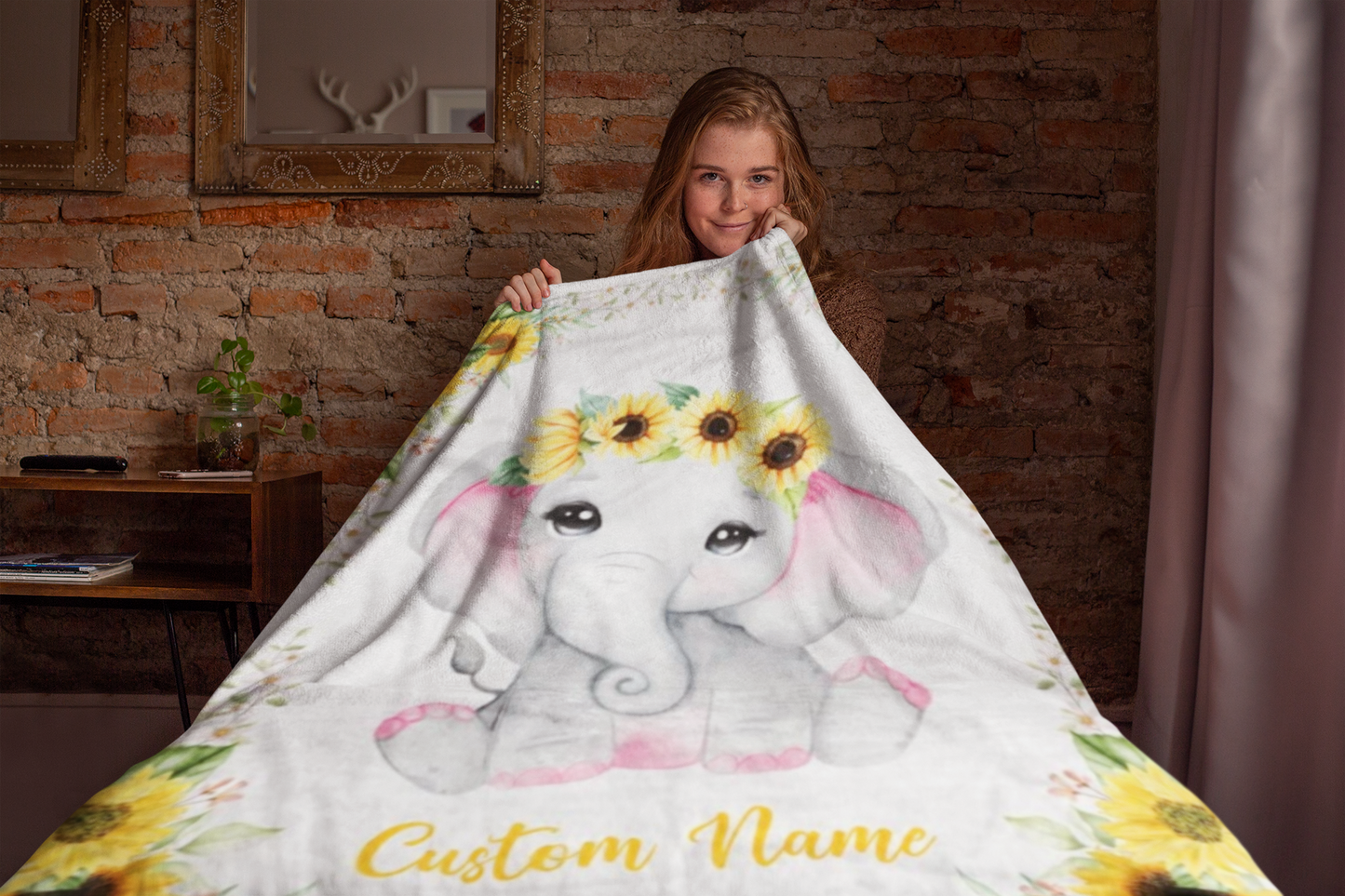 Personalized Sunflower Newborn Baby Girl Children Name Fleece Blanket | 110122