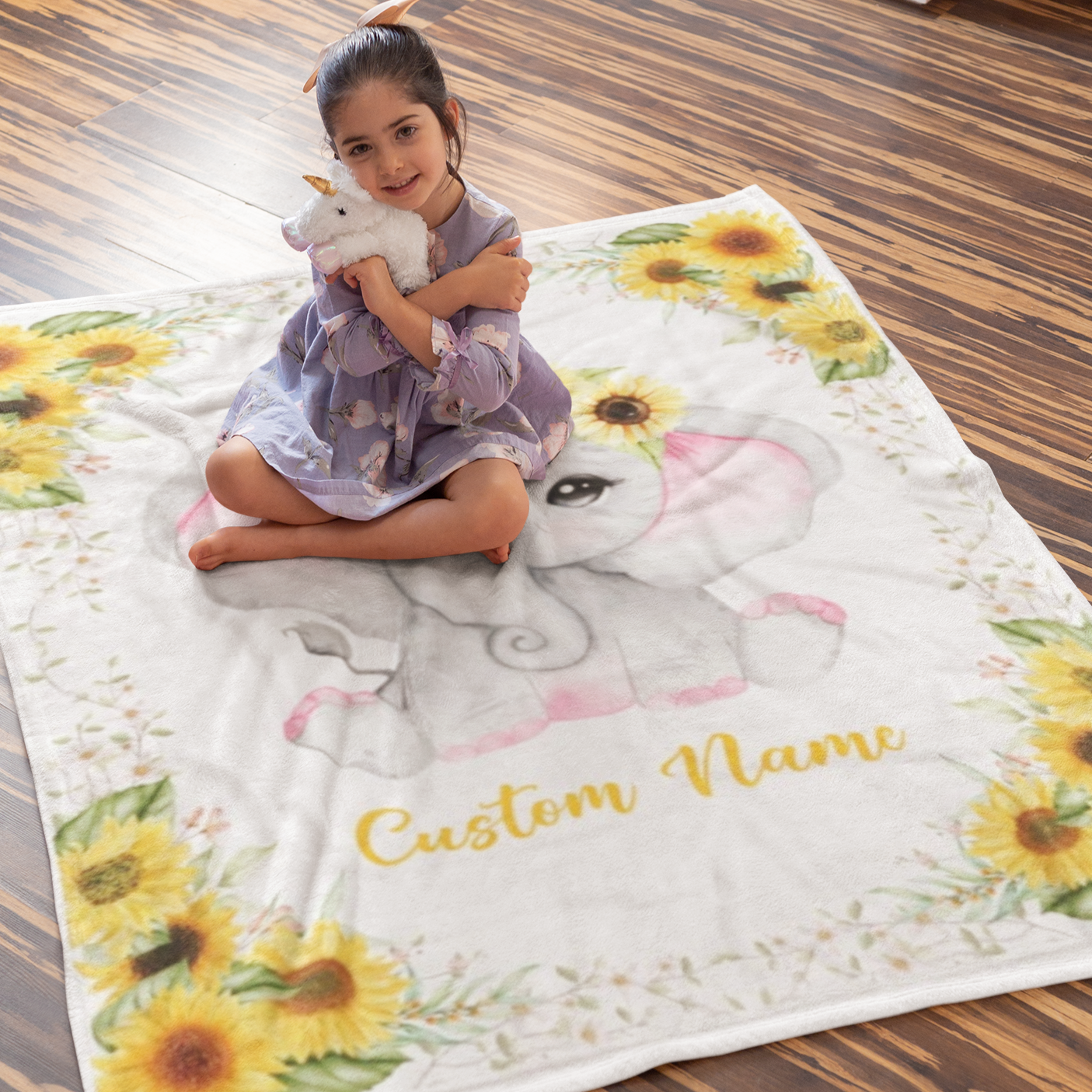 Personalized Sunflower Newborn Baby Girl Children Name Fleece Blanket | 110122