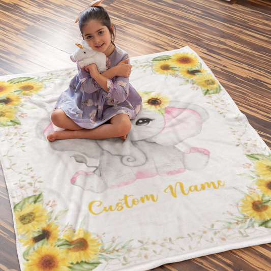 Personalized Sunflower Newborn Baby Girl Children Name Fleece Blanket | 110122