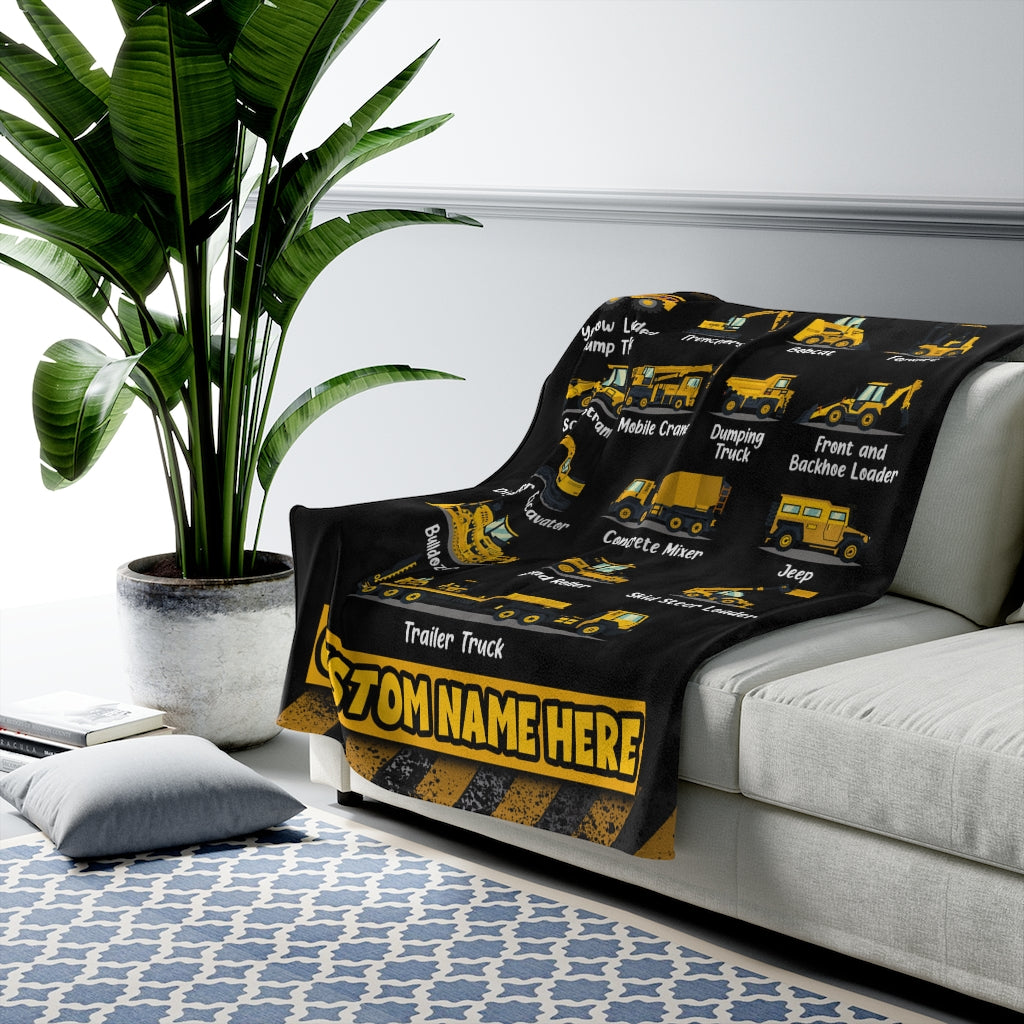 Personalized Name Fleece Tools Car Theme Blanket Toddler Baby Boy Girls