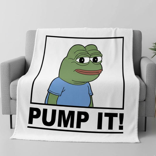 Pepe Meme Fleece Throw Blanket White Cozy Crypto Gift, Winter