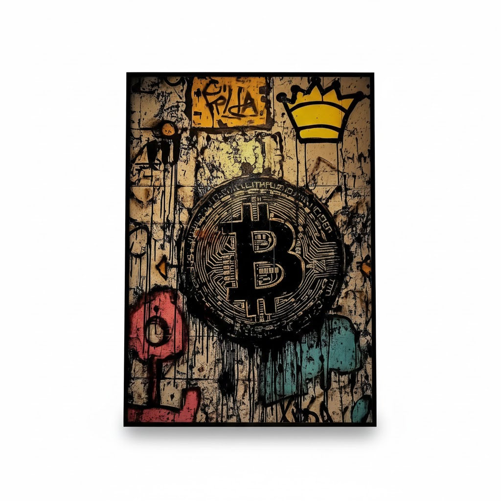 Bitcoin With Crown Graffiti Poster