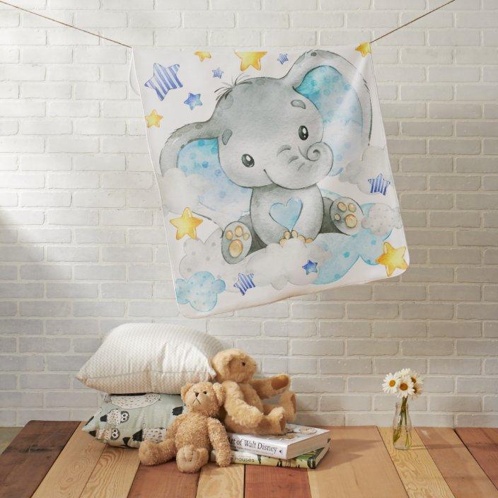 Personalized Elephant Star Cloud Newborn Baby Girl Children Name With Initial Fleece Blanket | 111722