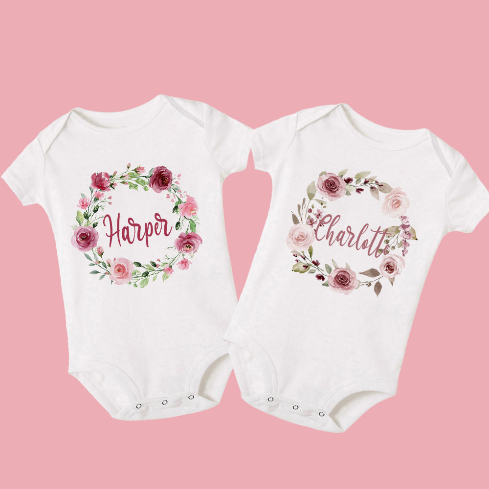 Personalized Floral Baby Onesie With Name