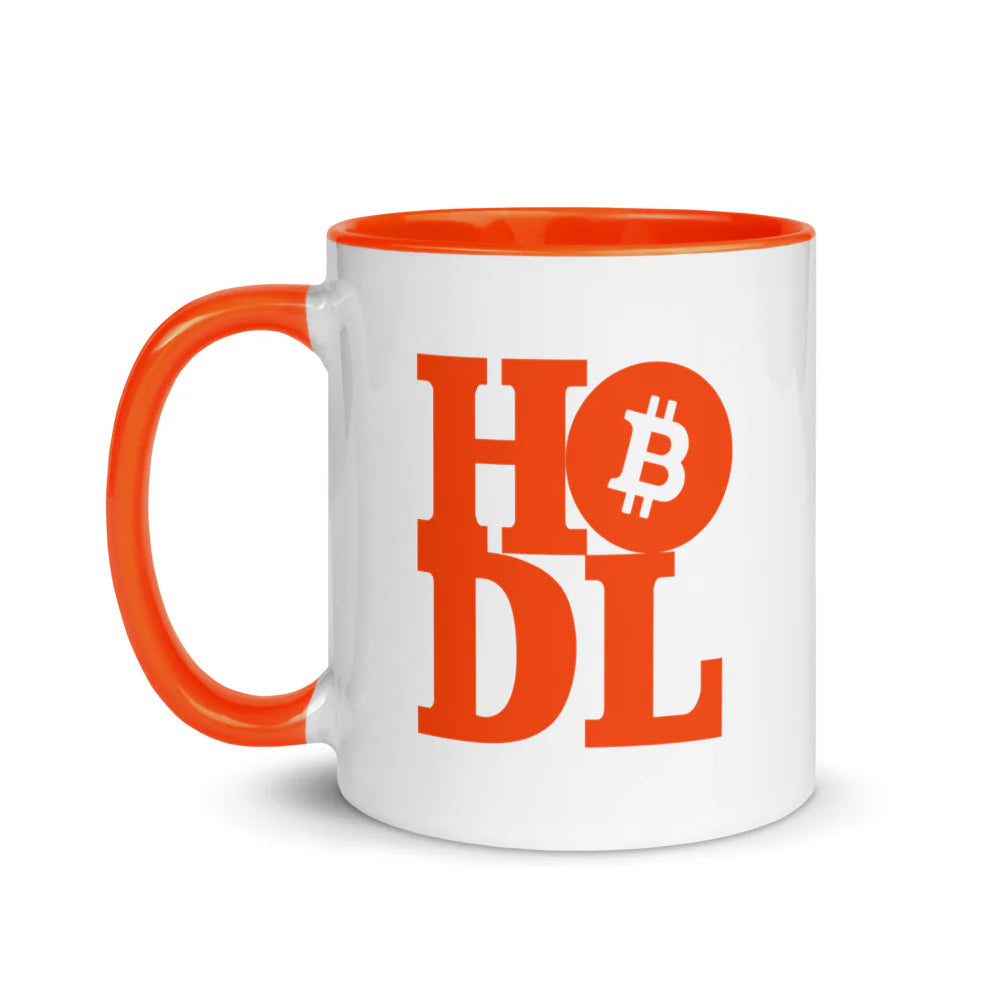 Orange Bitcoin Hodl "Hold On For Dear Life" Colored Mug - 11 oz