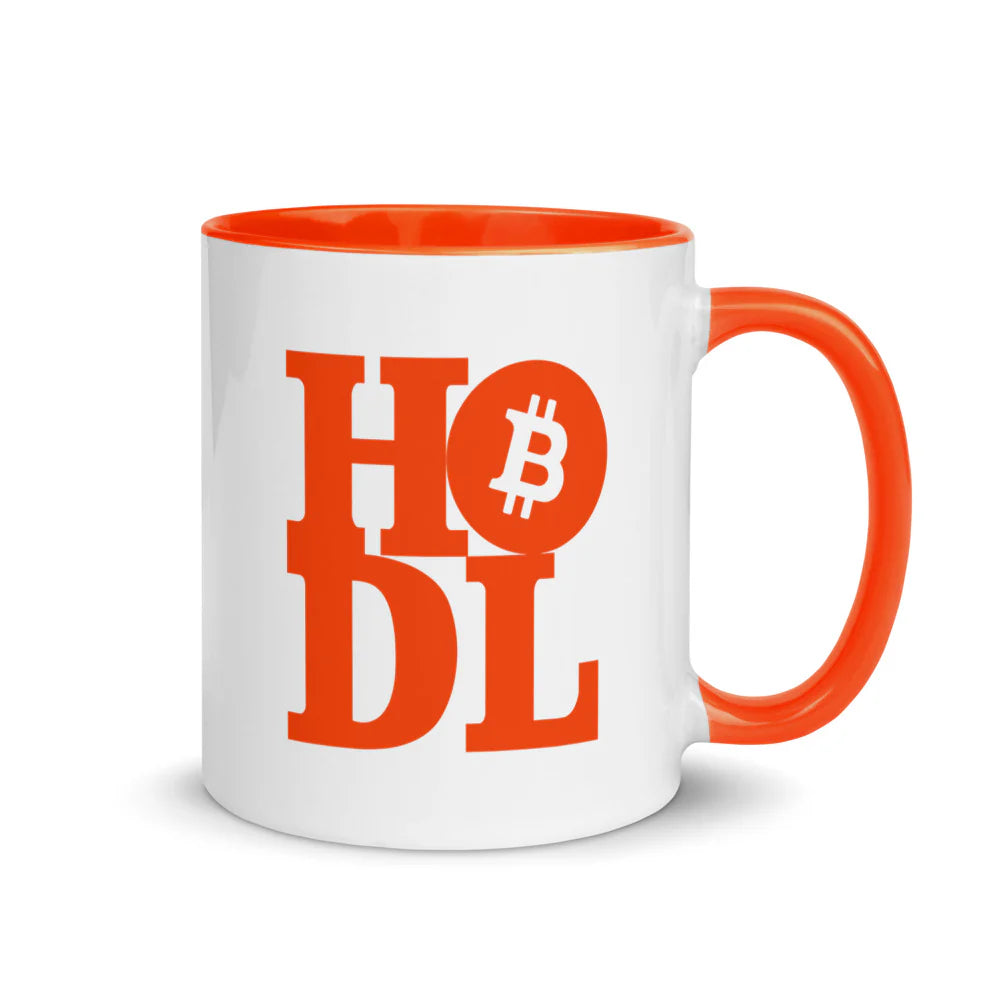 Orange Bitcoin Hodl "Hold On For Dear Life" Colored Mug - 11 oz