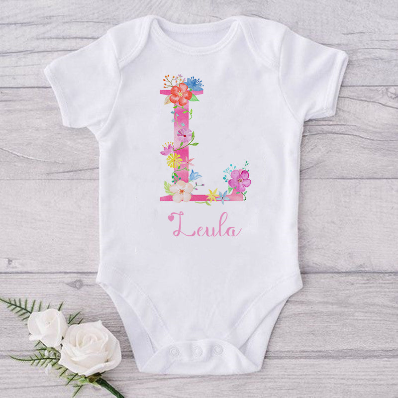 Personalized Garden Theme Baby Onesie Initial With Name