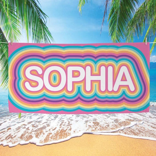 Personalized Kids Beach Towel Rainbow Name
