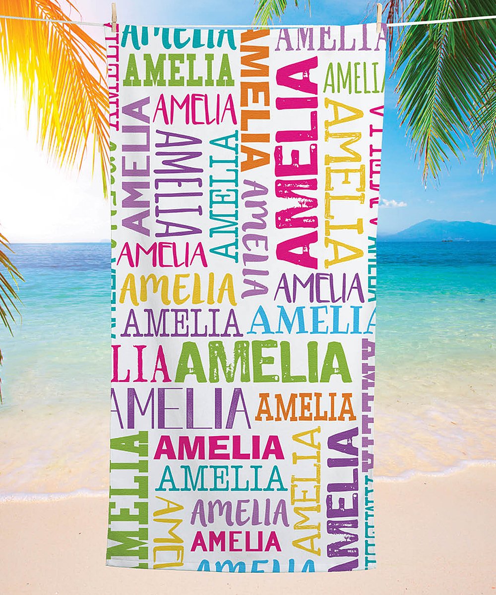 Personalized Kids Microfiber Beach Towel Name Art