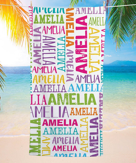 Personalized Kids Microfiber Beach Towel Name Art